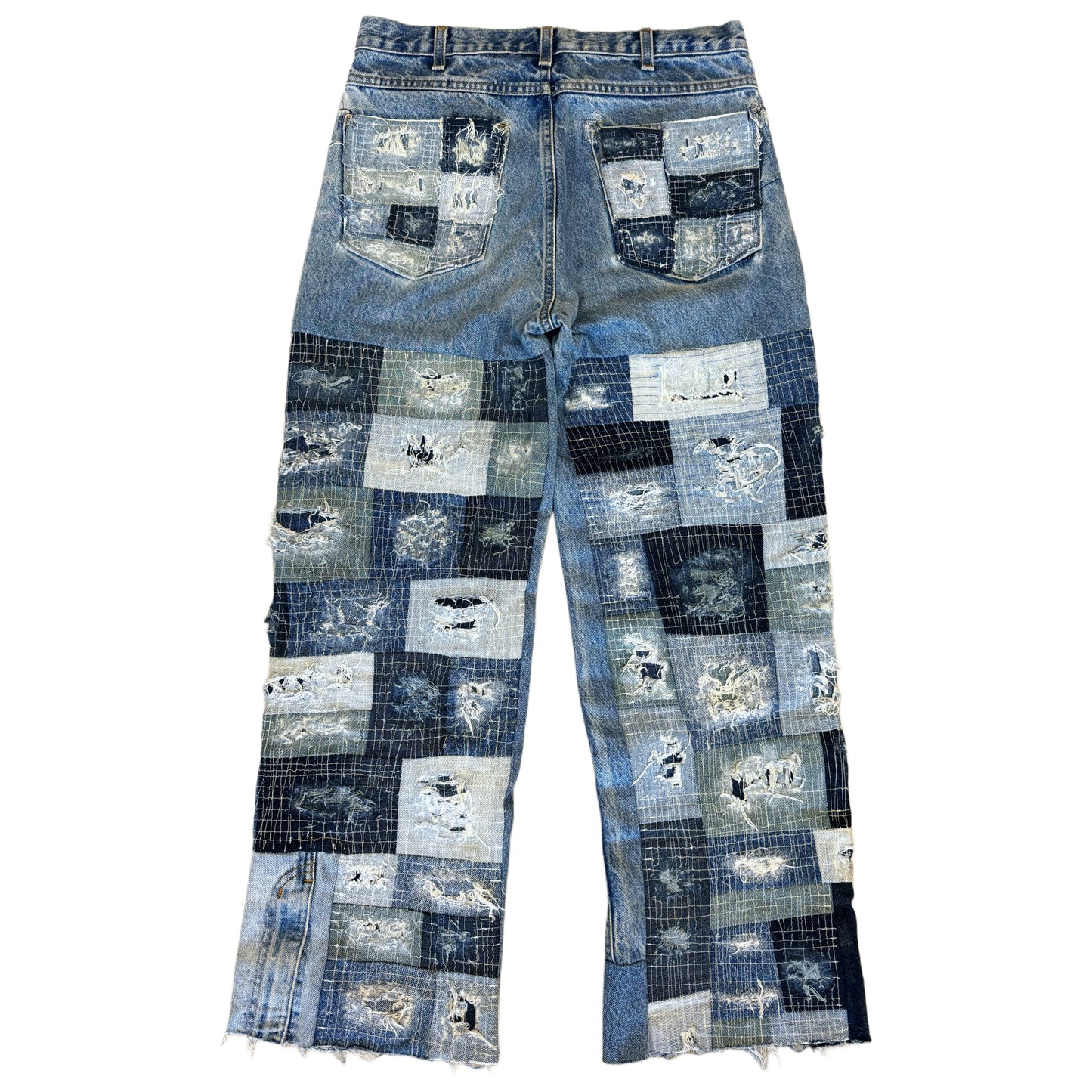 Patchwork Distressed & Repaired Denim Jeans